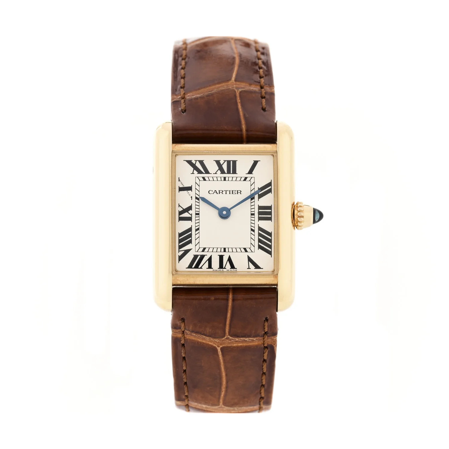 Cartier 18K Yellow Gold Alligator 22mm Tank Louis Quartz Watch Brown | FASHIONPHILE (US)