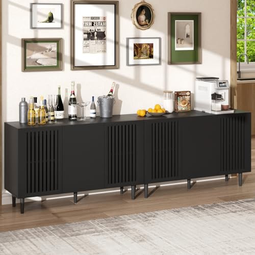 Storage Cabinet, 94.4" Freestanding Buffet Cabinet with 6 DIY Doors and Adjustable Shelf,Modern Sideboard Coffee Bar with Solid Wood Feet ,TV Stand for Living Room,Dining Room,Kitchen,Black,Set of 2 | Amazon (US)