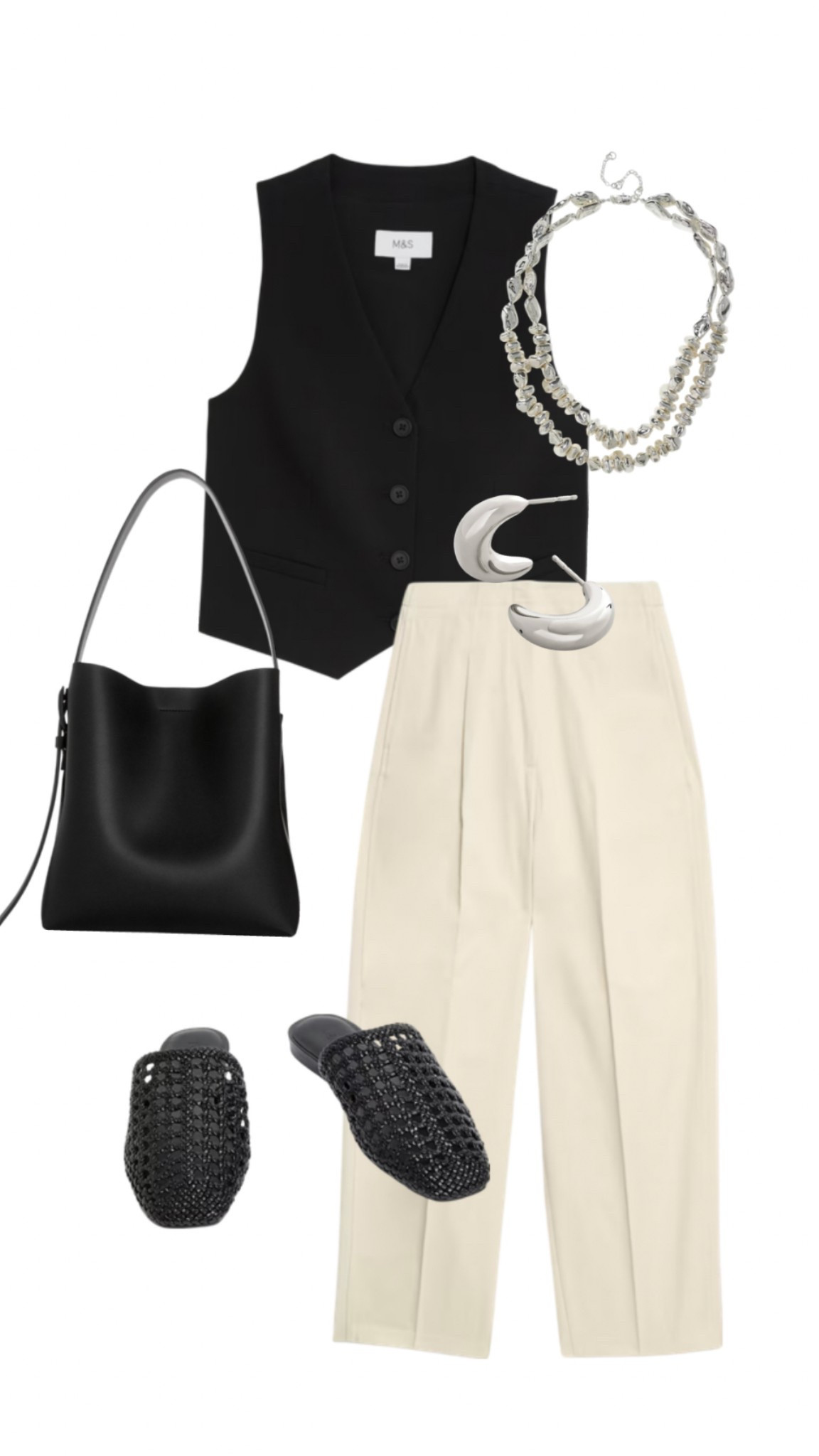 Spring and summer outfit ideas for work.
Warm weather workwear. 
Barrel leg trousers, woven shoes, waistcoat, silver jewellery 

#LTKworkwear #LTKspring #LTKsummer