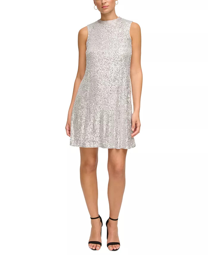 kensie Women's Sequined-Mesh Sleeveless Shift Dress - Macy's | Macy's