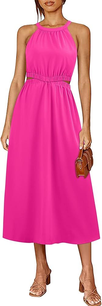 BZB Womens Summer Dresses Maxi Sundress Halter Neck Sleeveless Cutout A-Line Dress S-XXL | Amazon (US)