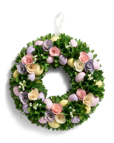 18in Wood Curl Wreath With Eggs | TJ Maxx