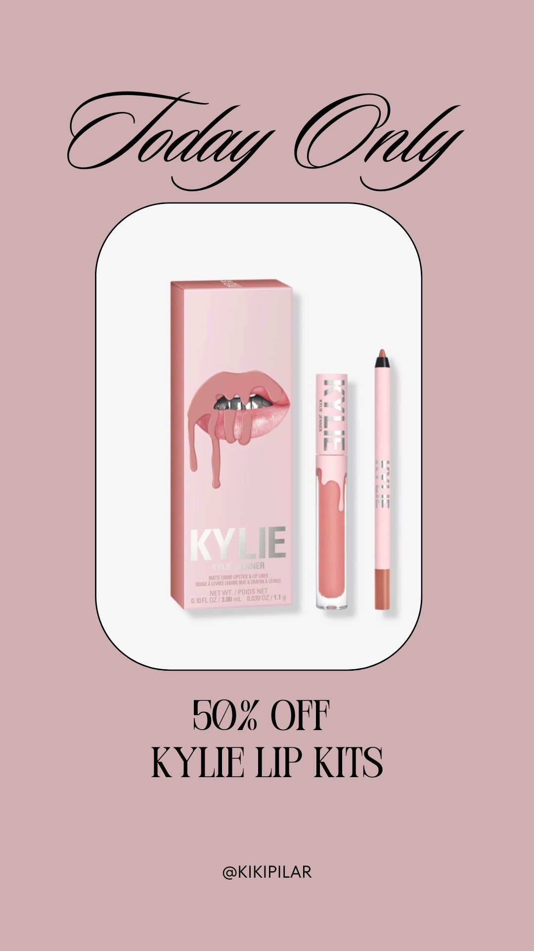 50% off Kylie lip kits
These are my go to lippies
Lip liner and a Matte gloss
Beauty deal
Beauty steak
Kardashian
Jenner


#LTKgrwm #LTKSaleAlert #LTKselfcare