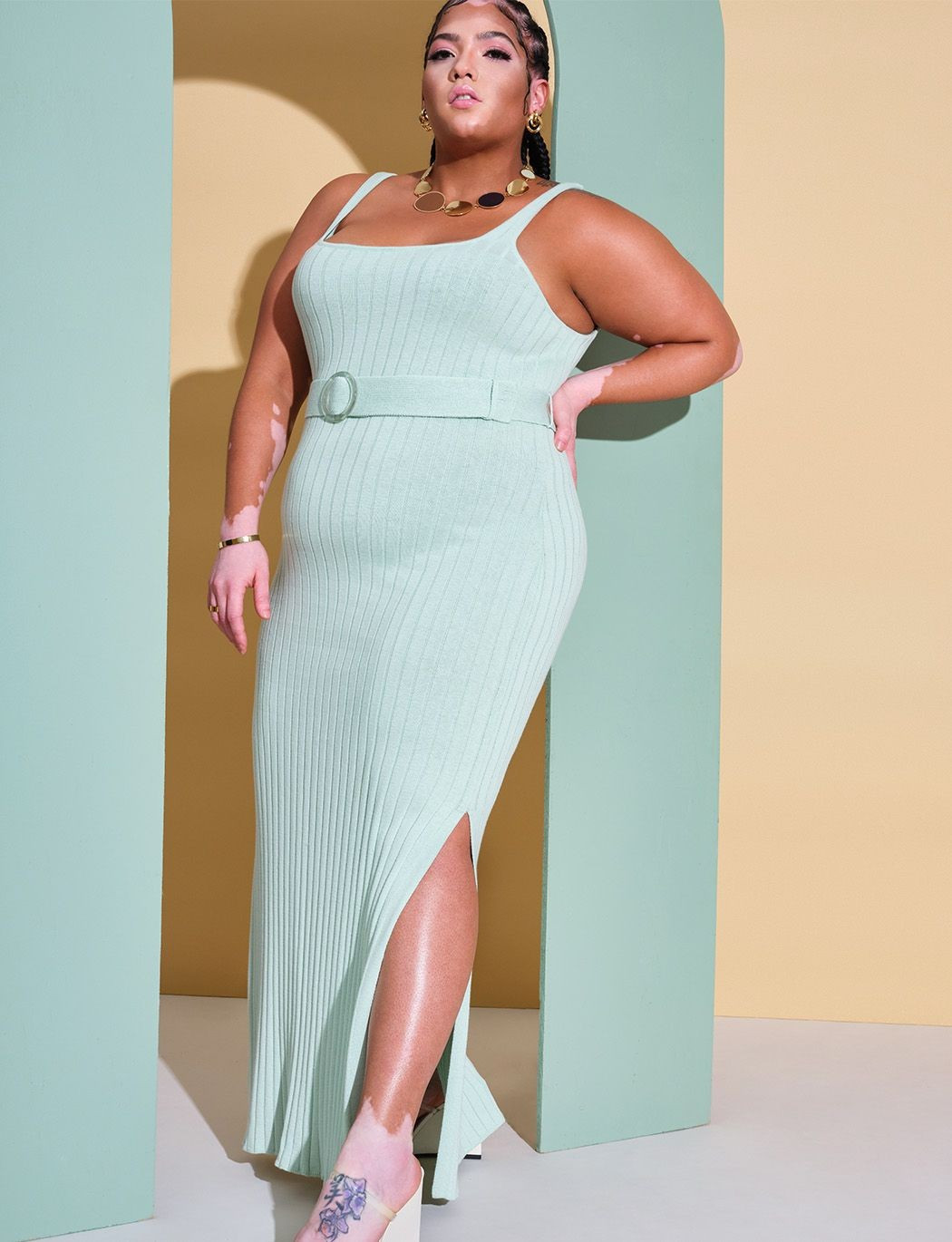 Knitted Rib Maxi Dress With Belt | Women's Plus Size Dresses | ELOQUII | Eloquii