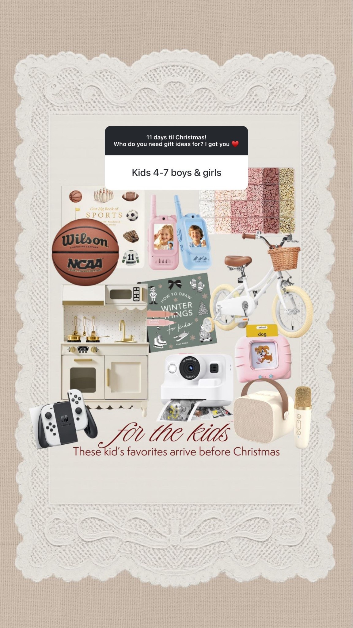 Gift guide for the kids 🤍

#GirlsGiftGuide #BoysGiftGuide #ToddlerGiftGuide #KidsGiftGuide #AmazonGiftGuide #AmazonKids #Toys #ChristmasGiftGifts #PlayKitchen #PlayCamera #KidsBicycle