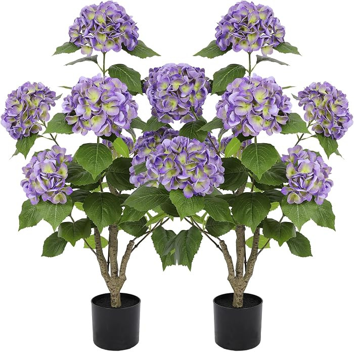 Nafresh 3FT Real Touch Faux Hydrangea Tree Outdoor, 2 Pack Purple Hydrangea Tree Artificial with ... | Amazon (US)