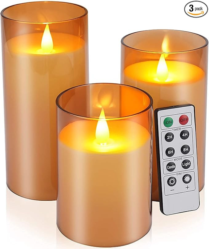 Pensar Flameless Candles with Remote, Acrylic Battery Operated Flickering Led Pillar Candles Set ... | Amazon (US)