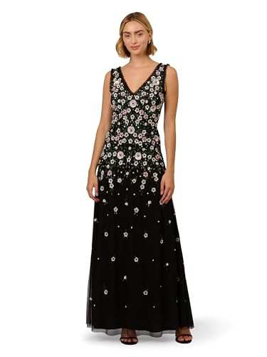 Adrianna Papell Women's Beaded Mesh Long Dress, Black Multi | Amazon (US)