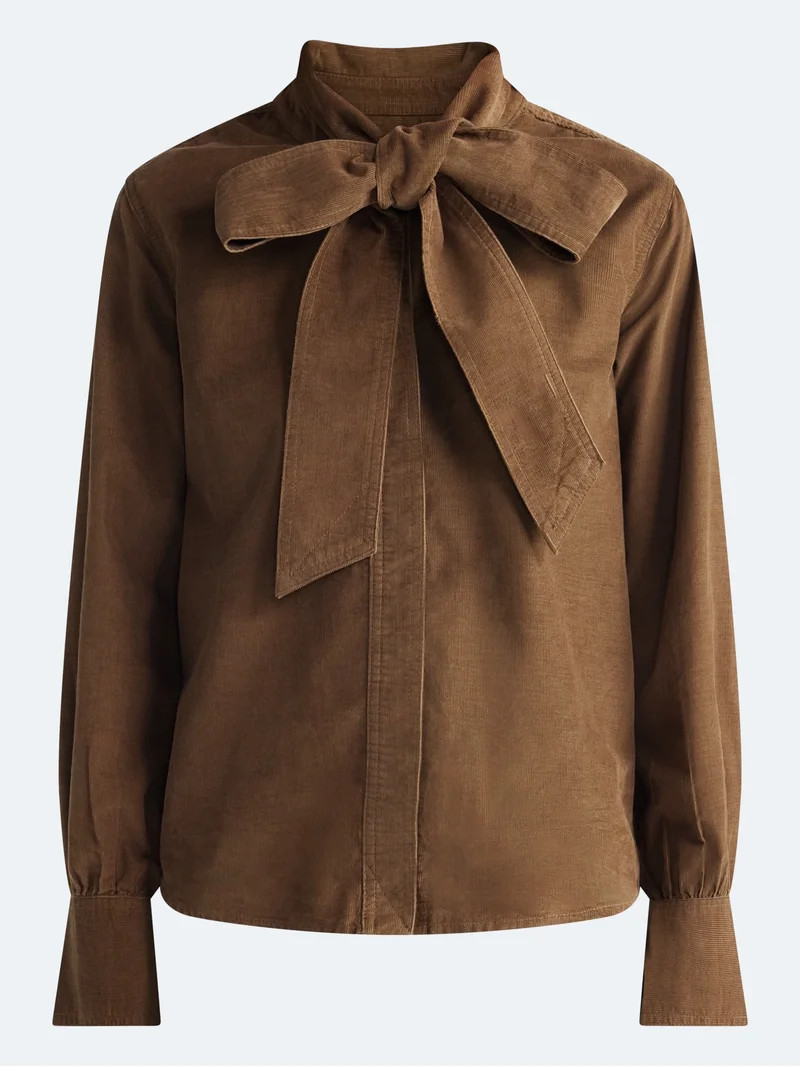Free Assembly Women's and Women's Plus Tie Neck Corduroy Shirt, Sizes XS-4X | Walmart (US)