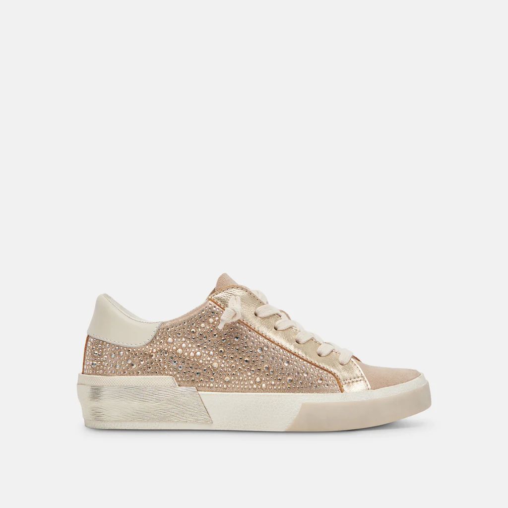 ZINA CRYSTAL SNEAKERS GOLD SUEDE | DolceVita.com