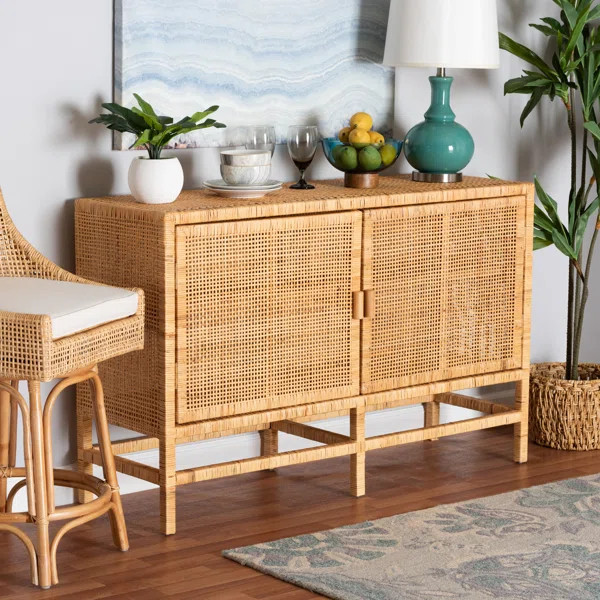 Boyett 2 - Door Rattan and Mahogany wood Accent Cabinet | Wayfair North America