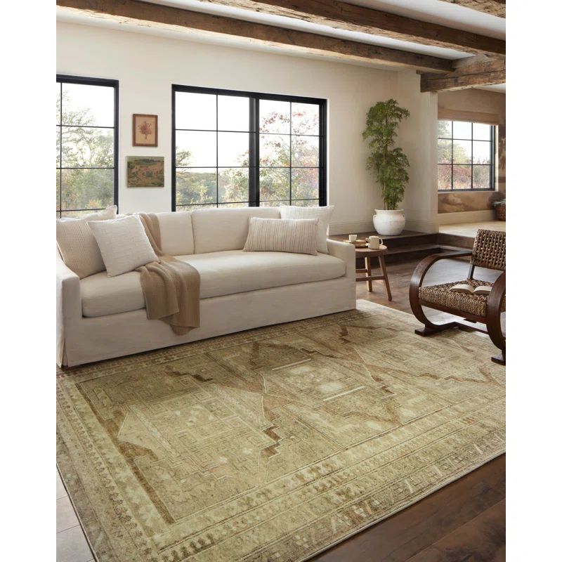 Magnolia Home By Joanna Gaines X Loloi Sinclair Machine Washable Khaki / Tobacco Area Rug | Wayfair North America