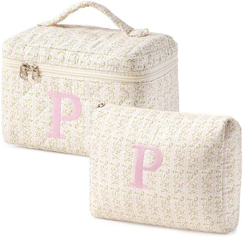 HBselect 2Pcs Initial Makeup Bag Personalized Quilted Cosmetic Bag | Amazon (US)