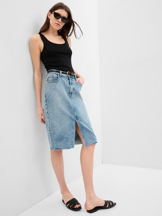 High Rise A-Line Denim Midi Skirt with Washwell | Gap (US)