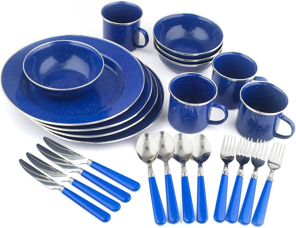 Stansport 24-Piece Enamel Camping Tableware Set | Amazon (US)