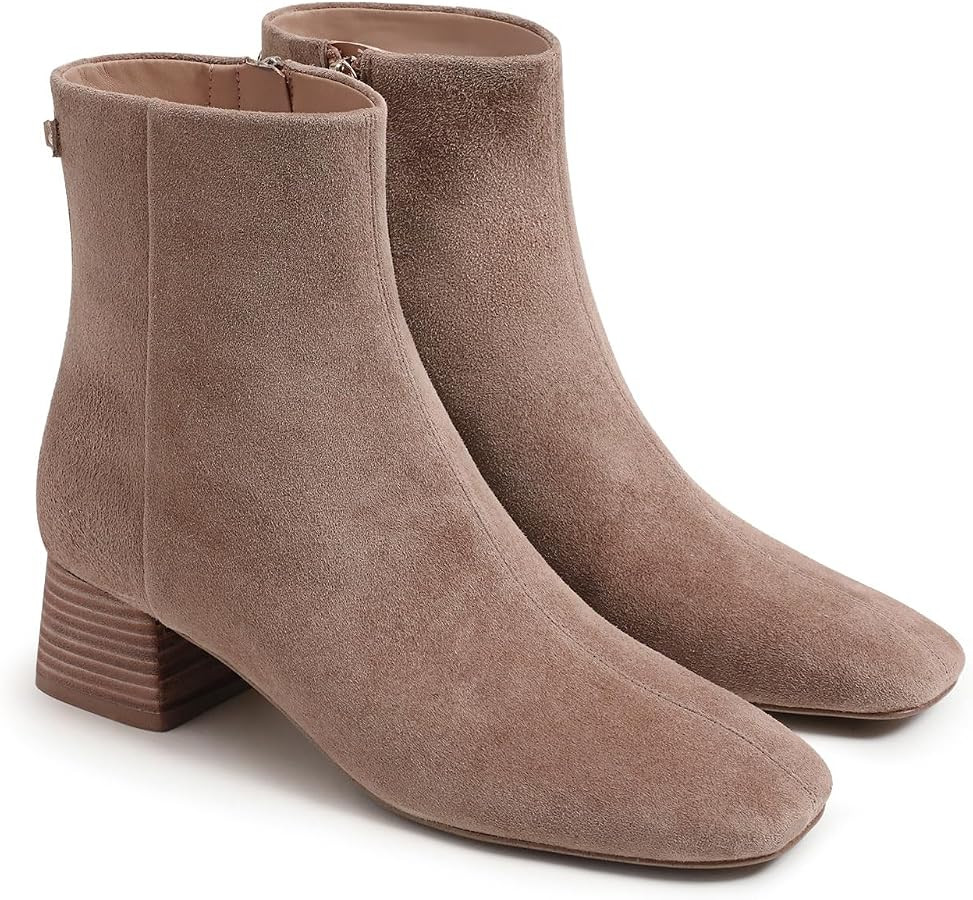 Coutgo Womens Ankle Boots Chunky Low Heel Square Toe Booties Side Zipper Winter Dress Shoes | Amazon (US)