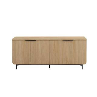 Welwick Designs Coastal Oak/Black Wood and Metal Modern Reeded 4-Door Sideboard HD9388 - The Home... | The Home Depot