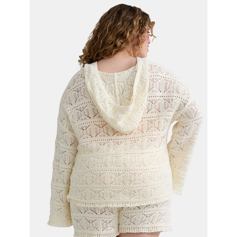 Time and Tru Women's and Women's Plus Cotton Macrame Hoodie Coverup, Sizes XS-2X | Walmart (US)
