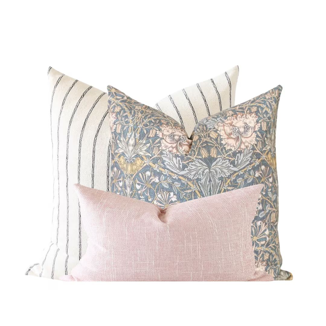 Pillow Combination Set, Blue Floral Pillow, Pink Pillow Cover, Nursery Throw Pillows, Blush Pillo... | Etsy (US)