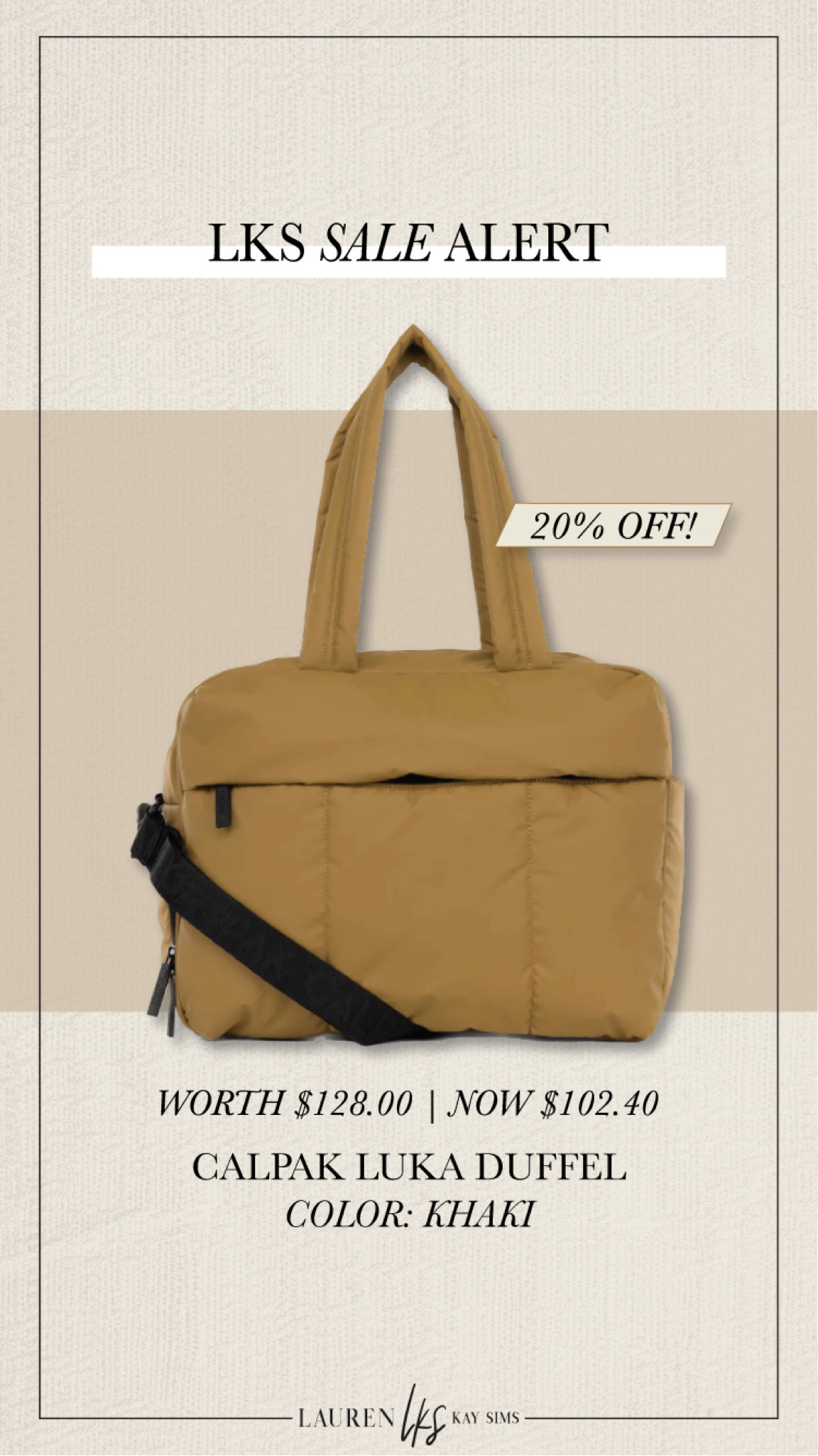 in love with my calpak duffle 😍 great overnight + weekender bag! this color is 20% off! 