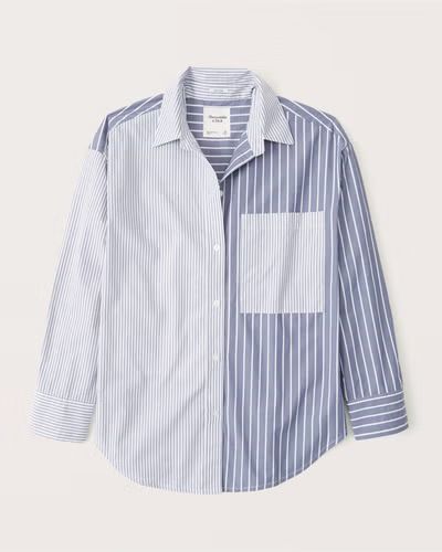 Women's Oversized Colorblock Poplin Button-Up Shirt | Women's New Arrivals | Abercrombie.com | Abercrombie & Fitch (US)