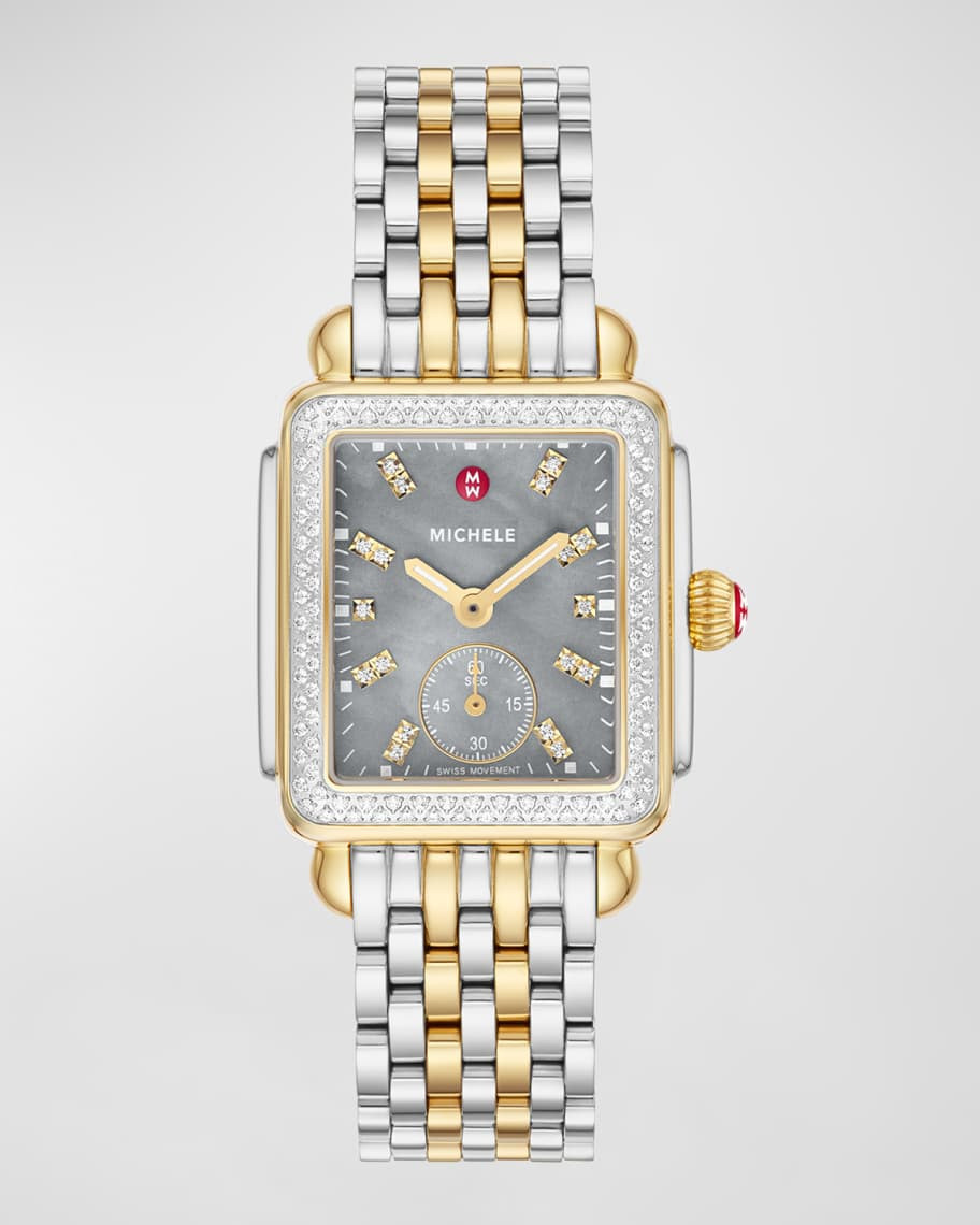 MICHELE Deco Mid Diamond Graphite Mother of Pearl Watch | Neiman Marcus