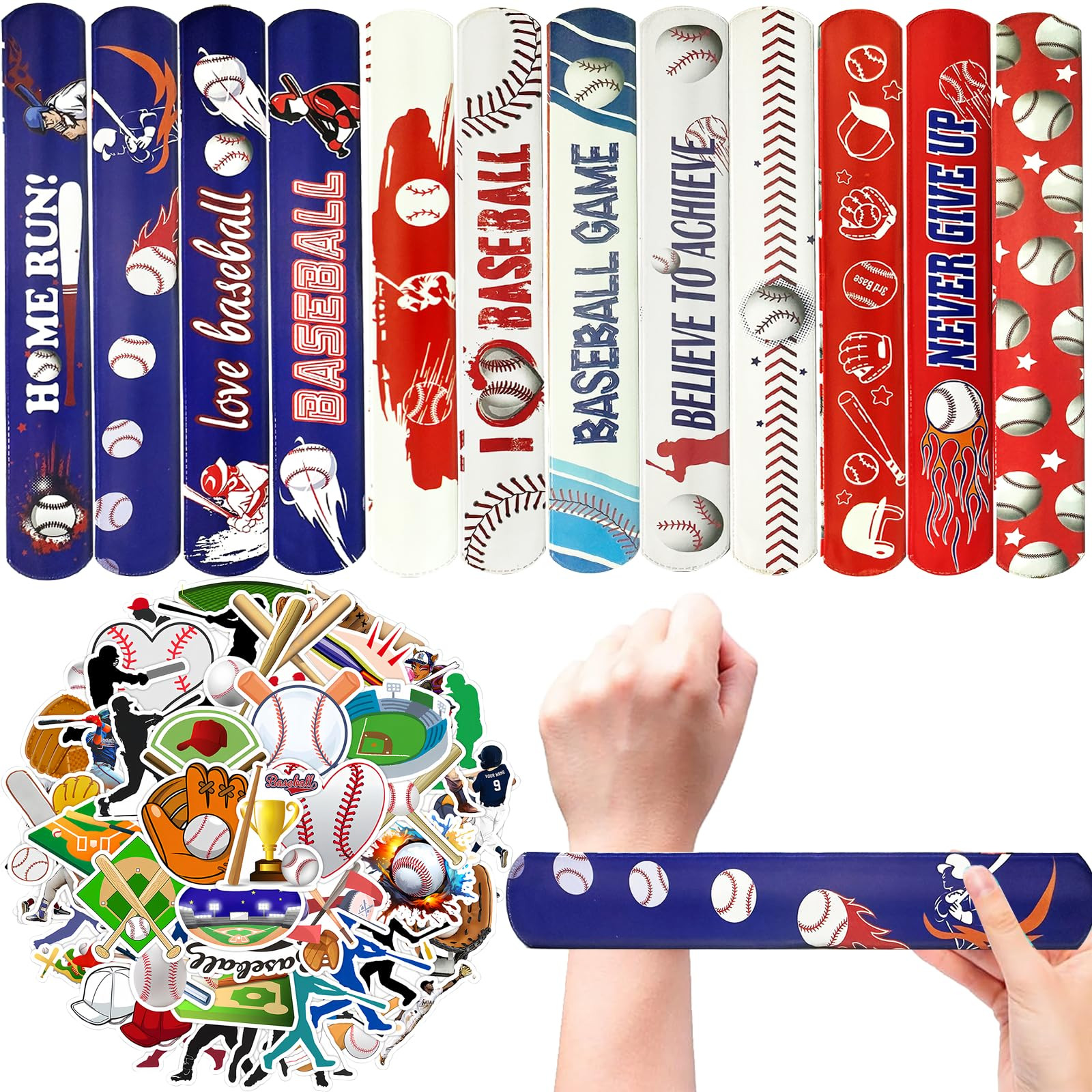 74Pcs Baseball Theme Party Favors BaseBall Theme 24PCS Slap Bracelets 50 Pcs Stickers,Baseball Pa... | Amazon (US)