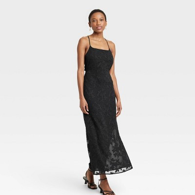 Women's Jacquard Maxi Slip Dress - A New Day™ Black S | Target