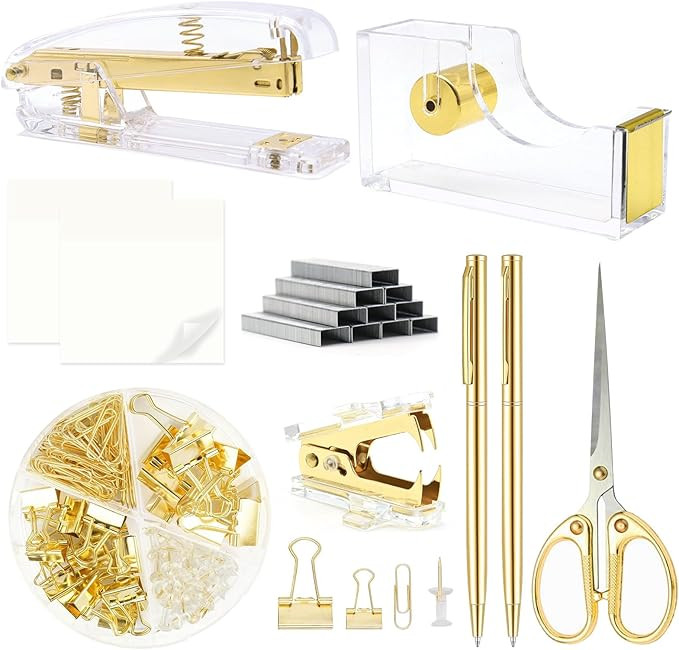 Gold Office Supplies,UPIHO Gold Desk Accessories,Stapler and Tape Dispenser Set with Large Staple... | Amazon (US)