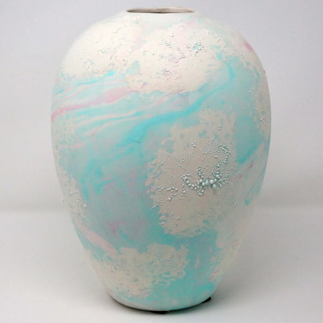 1990's Contemporary Turquoise, Pink and White Ceramic Vase | Etsy (US)