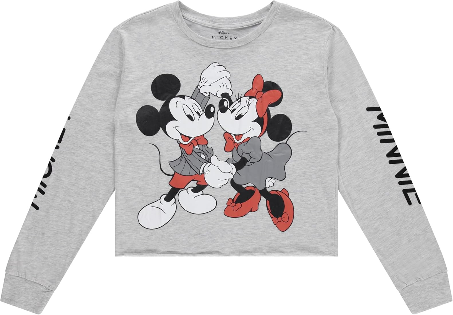 Disney Ladies Mickey Mouse Fashion Shirt Mickey Mouse Cropped Crewneck with Sleeve Print | Amazon (US)