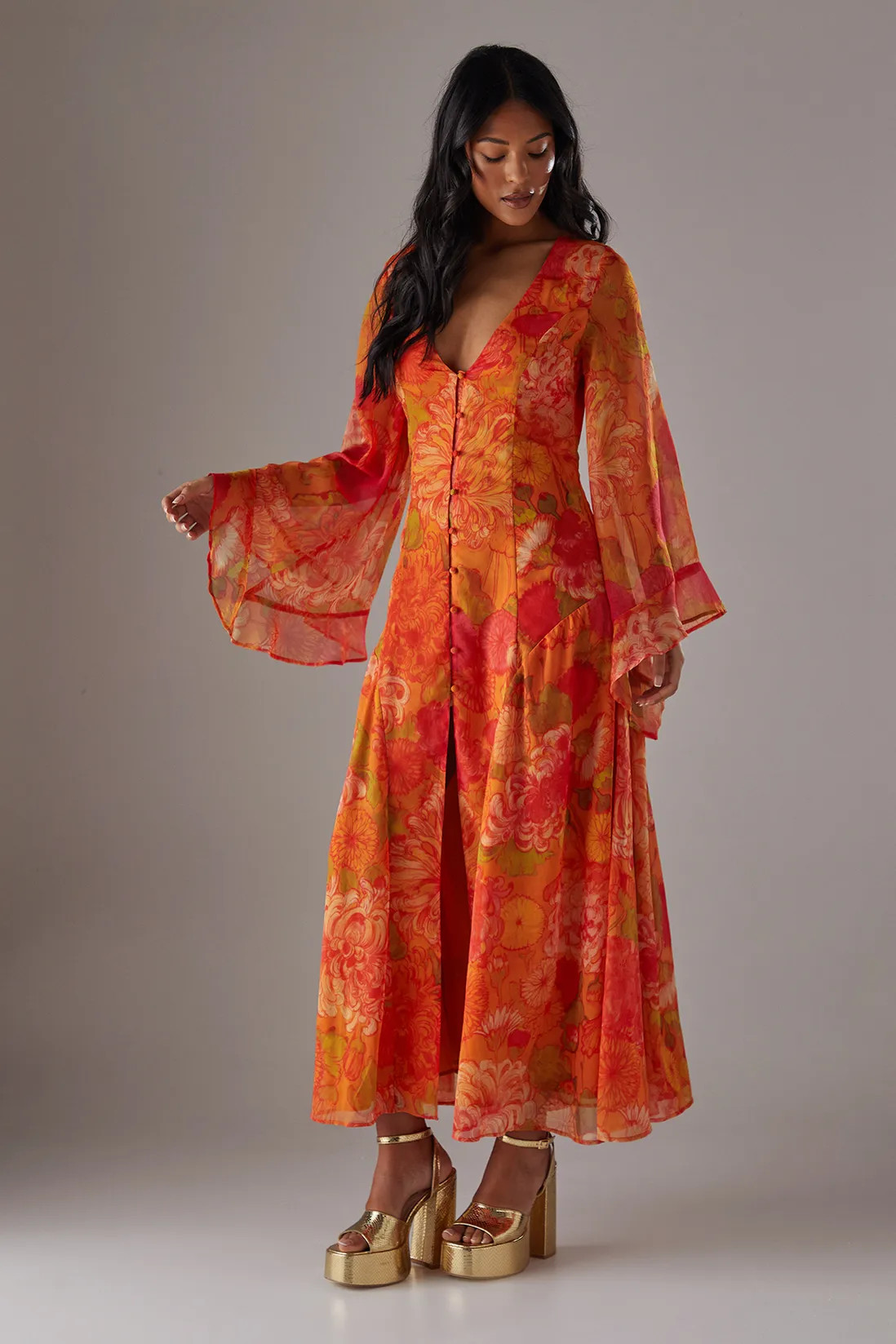 Dresses | Chiffon Bohemian Button Through Maxi Dress | Warehouse | Debenhams UK