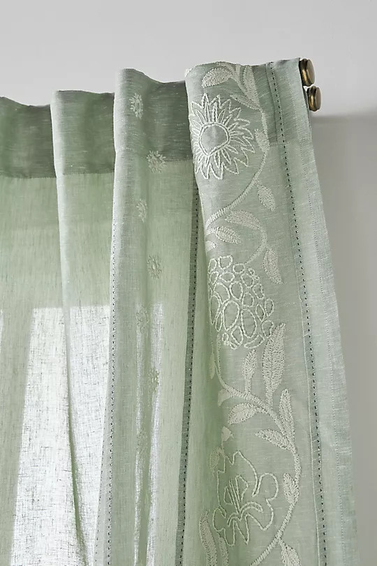 Manette Embroidered Cotton Linen Sheer Curtain | Anthropologie (US)