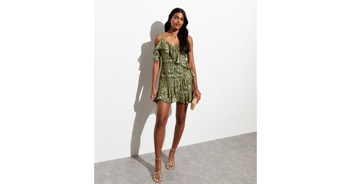 Green Foil Print Strappy Ruffle Mini Dress
						
						Add to Saved Items
						Remove from Save... | New Look (UK)