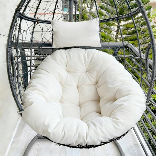 DANGHOOGY Outdoor Egg Chair Cushion, Waterproof Hanging Chair Cushion with Headrest Pillow, Egg Chair Replacement Cushion for Patio Furniture, U-Shaped Eggs Swing Cushion for Basket Chairs, Cream | Amazon (US)