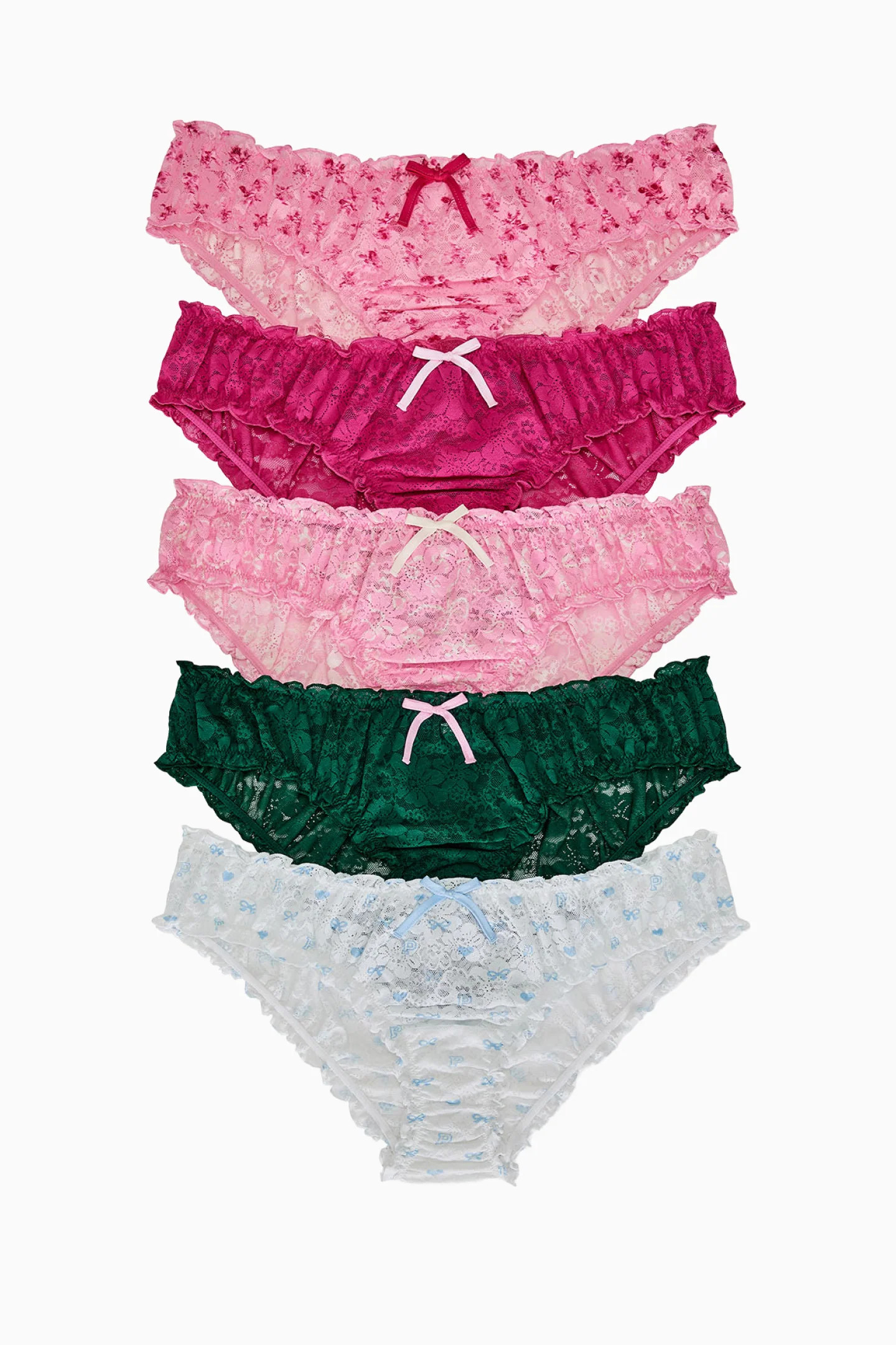 PINK x LoveShackFancy Wink Lace Ruffle Cheeky Panties - Pack of 5 | LoveShackFancy