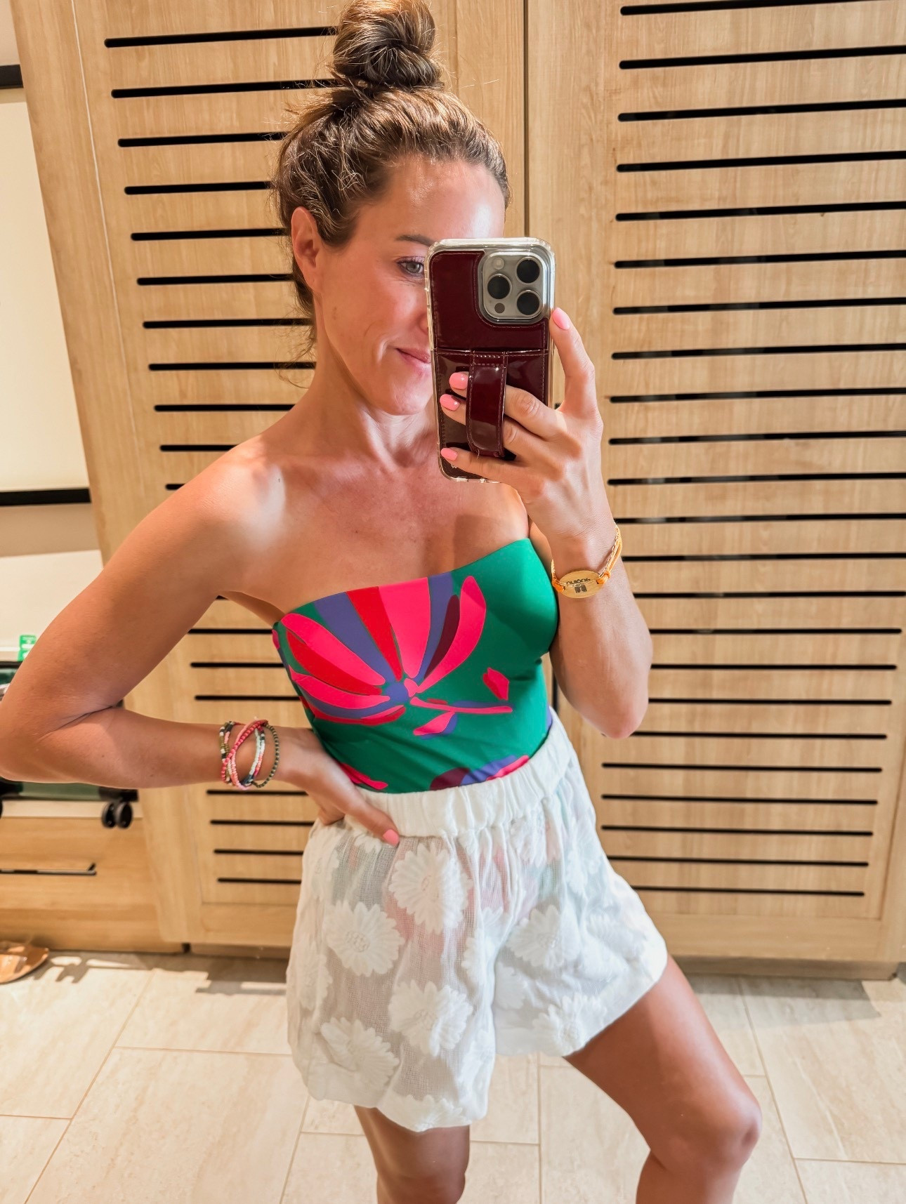 Bold color one piece swimsuit. Removable straps. Good coverage 
XS shorts 
Size 4 swim

#LTKootd #LTKSwim #LTKTravel