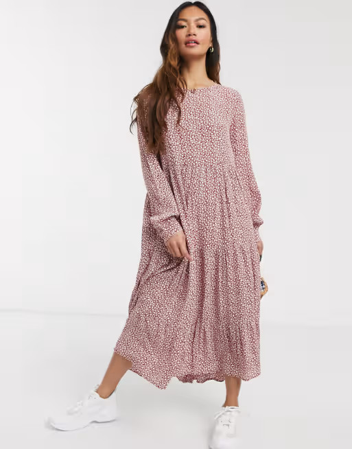 Pieces midi smock dress in red polka dot | ASOS US