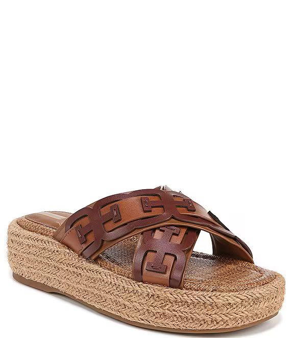 Pria Leather Logo Strap Woven Platform Espadrille Sandals | Dillard's