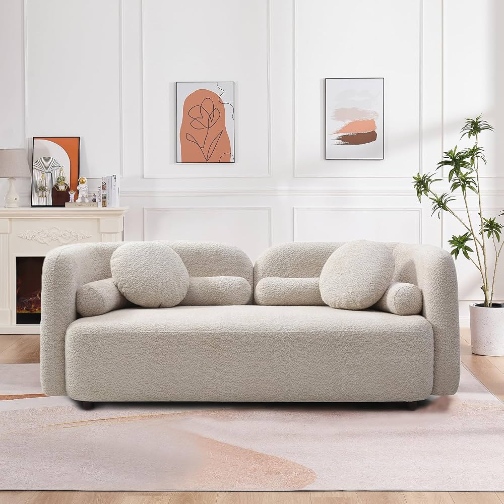 69.2''Japandi Minimalist Style Curved Sofa Teddy Velvet Fabric Upholstery Loveseat Sofa with High... | Amazon (US)