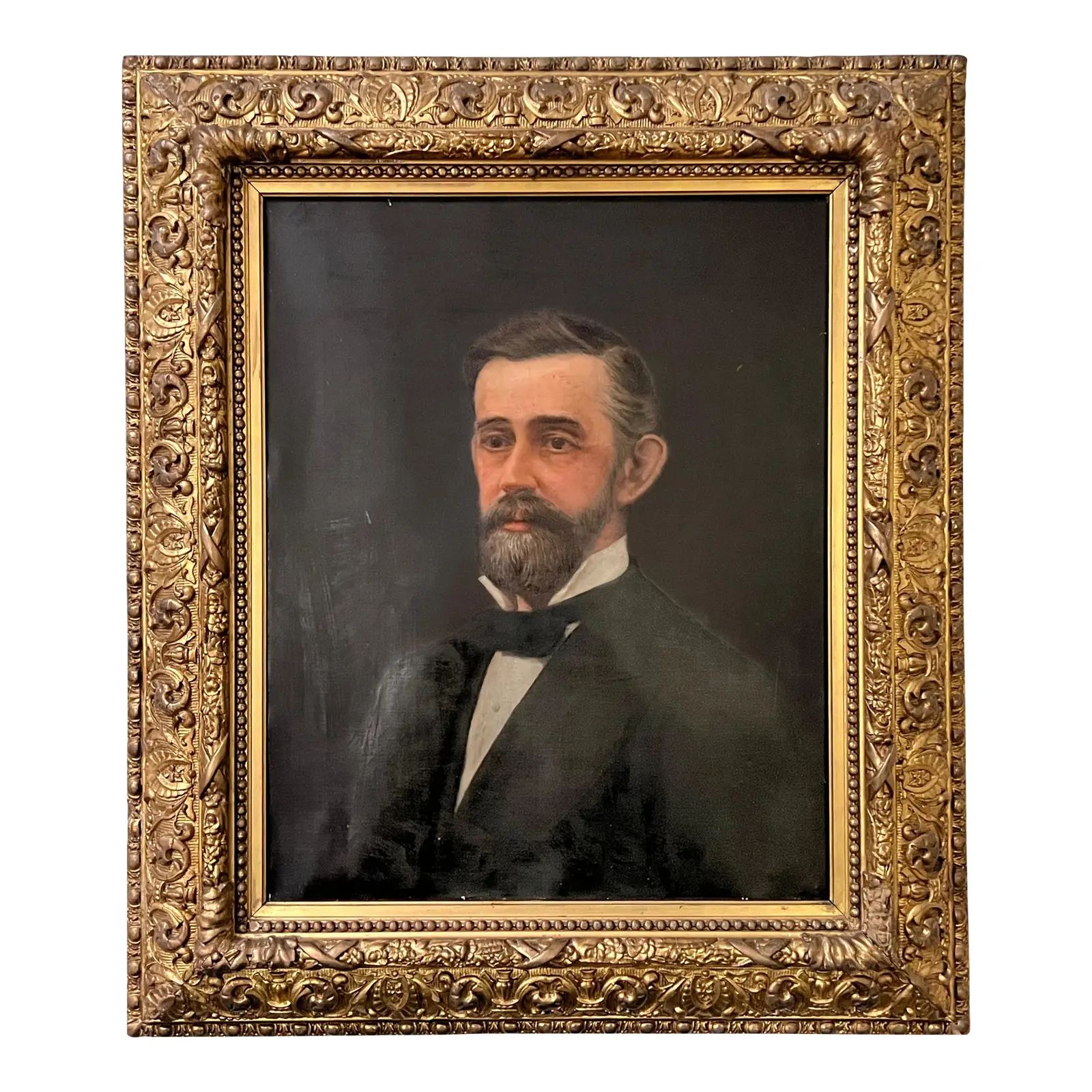 19th Century Oil Portrait of a Gentleman in a Carved Gilt Wood Frame | Chairish