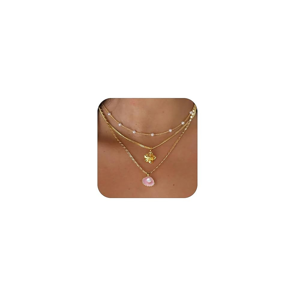 Shell Necklace for Women Gold Layered Conch Seashell Starfish Pendant Necklace Boho Summer Beach ... | Amazon (US)