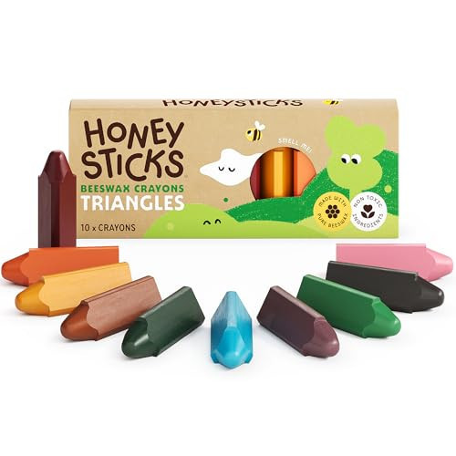 Honeysticks Triangular Crayons (10 Pack) - 100% Pure Beeswax, Food Grade Colors, Non Toxic Crayons for Baby, Toddlers ages 1-3, 2-4, Easy Grip Triangle Shape, Durable, Sustainably Made in New Zealand | Amazon (US)