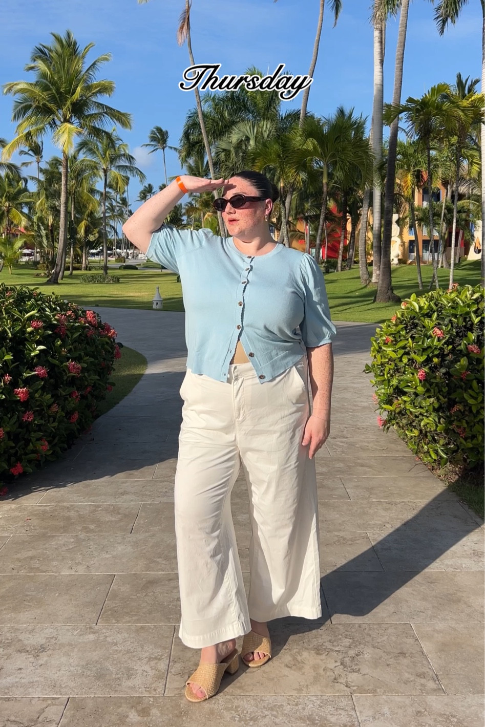 Wearing the cardigan in size 1 and the pants in size 18