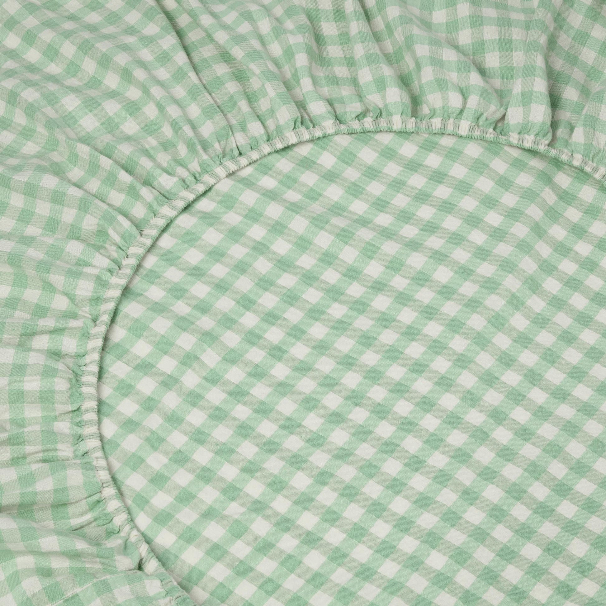 Sage Green Gingham Linen Blend Fitted Sheet | Piglet