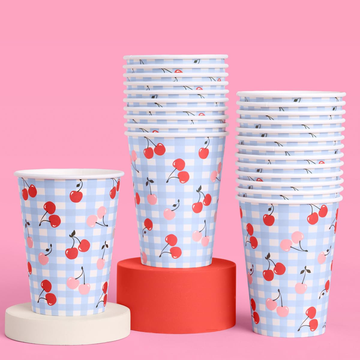 xo, Fetti Cherry Blue Gingham Paper Cups - 12 oz, 24 pcs | Ma Cherie Baby Shower, Cherry on Top B... | Amazon (US)