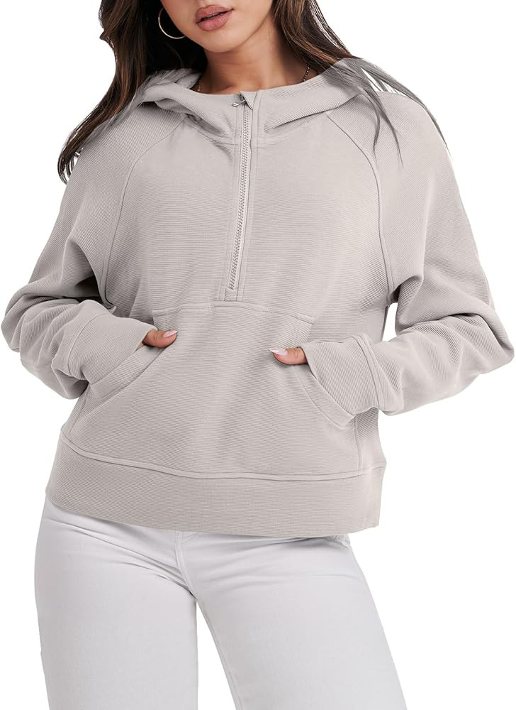 ANRABESS Half Zip Sweatshirts Cropped Hoodies Fleece Womens Quarter Zip Up Pullover Sweaters Fall... | Amazon (US)