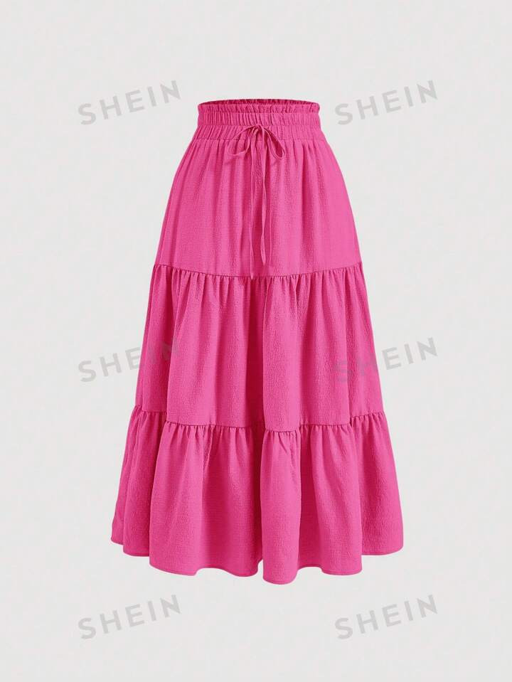 SHEIN MOD Knot Waist Layered Ruffle Hem Skirt | SHEIN