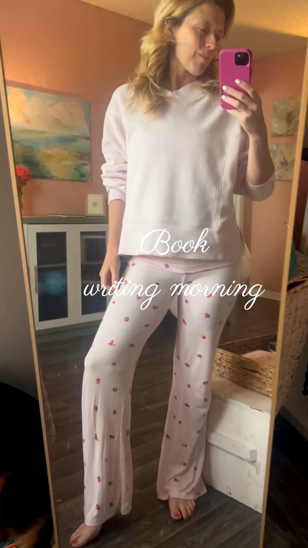 Soft pretty pastels for a morning of writing my next book! 📕 

Soft pink fold over printed pants from @target and a beautiful pullover in pastel pink! 💕🩷

#LTKdayinmylife #LTKselfcare #LTKootd
