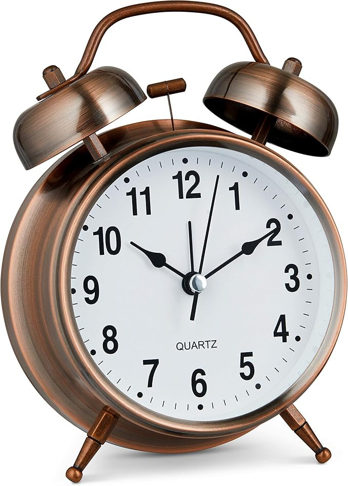 Bernhard Products Analog Alarm Clock Twin Bell Retro Copper Metal 4" Extra Loud Quartz Battery Op... | Amazon (US)